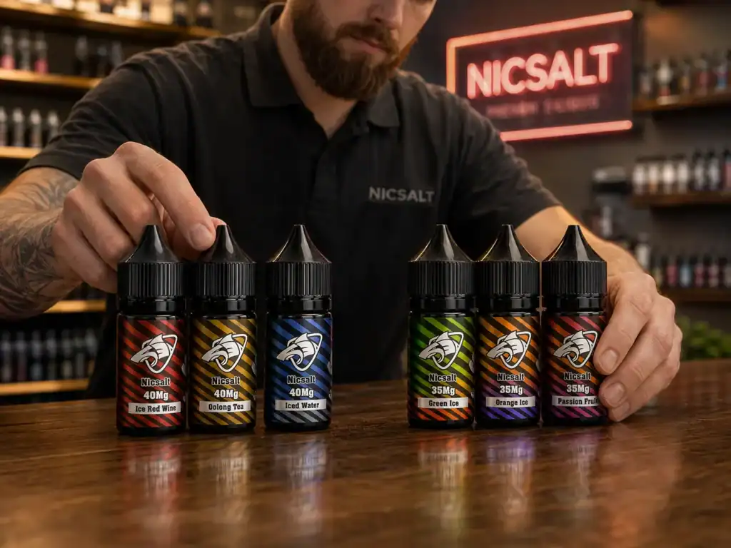 SALT SHAQ 鯊克煙油 6 入組並排展示,對比經典 40mg 與彩鯊 35mg 口味差異
